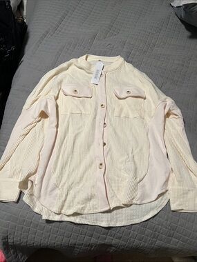 Saukole Cream Waffle Knit Button-Up Shirt / jacket